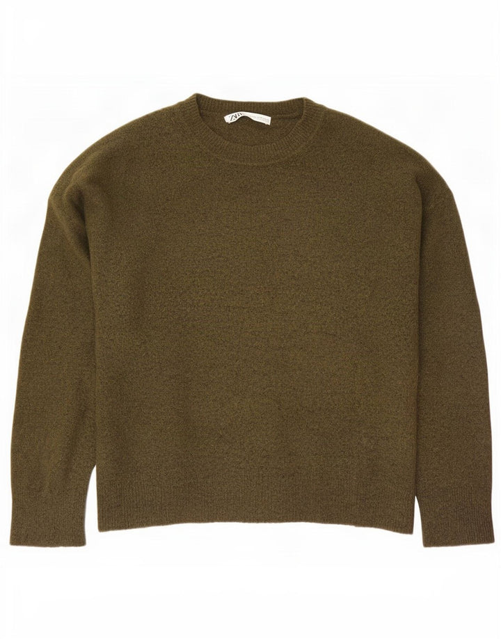 Męski sweter z okrągłym dekoltem Zara XL, nylon w kolorze khaki