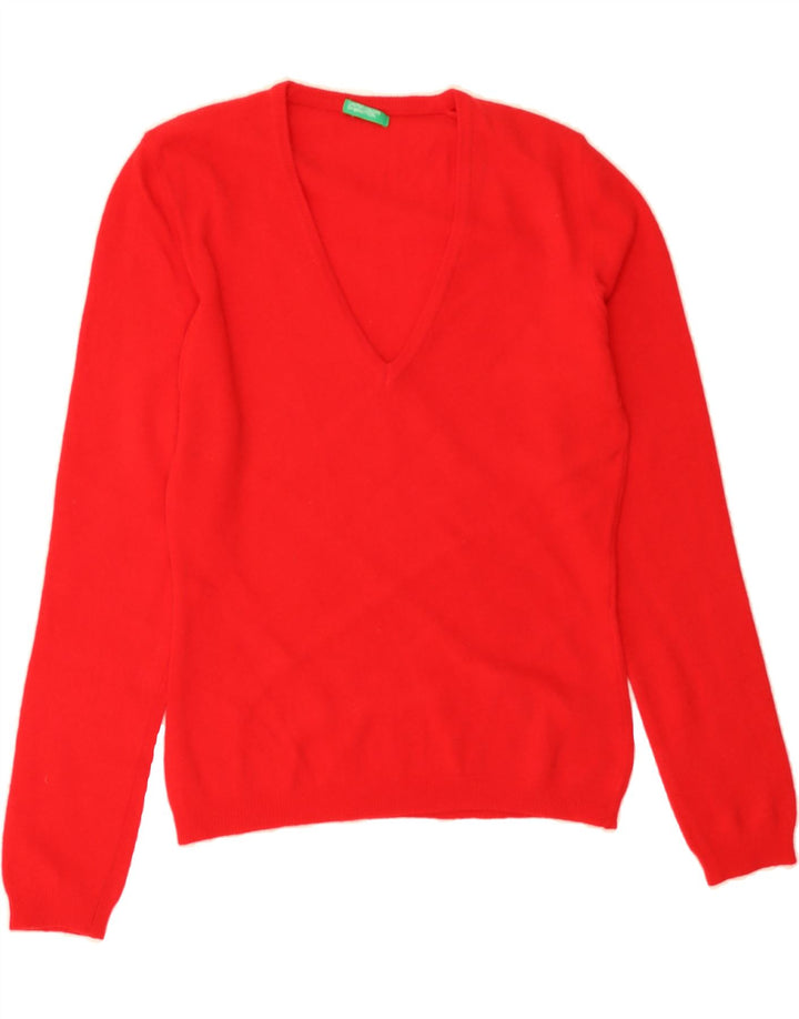 BENETTON Womens V-Neck Jumper Sweater UK 10 Small Red Vintage Benetton and Second-Hand Benetton from Messina Hembry 