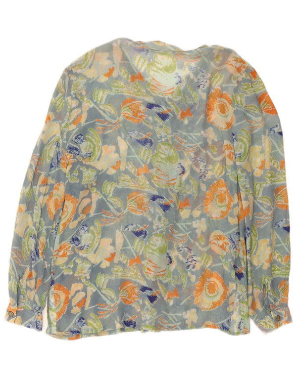 Vintage damska bluzka koszulowa UK 16, duża niebieska w kwiaty