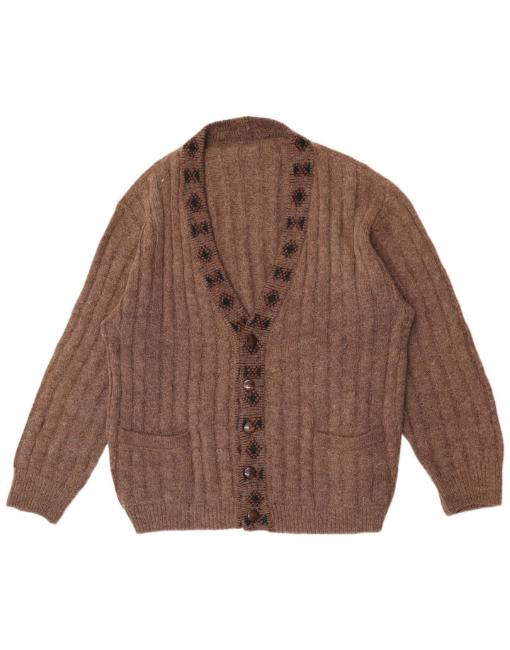 Vintage męski sweter rozpinany, duży, brązowy, geometryczny