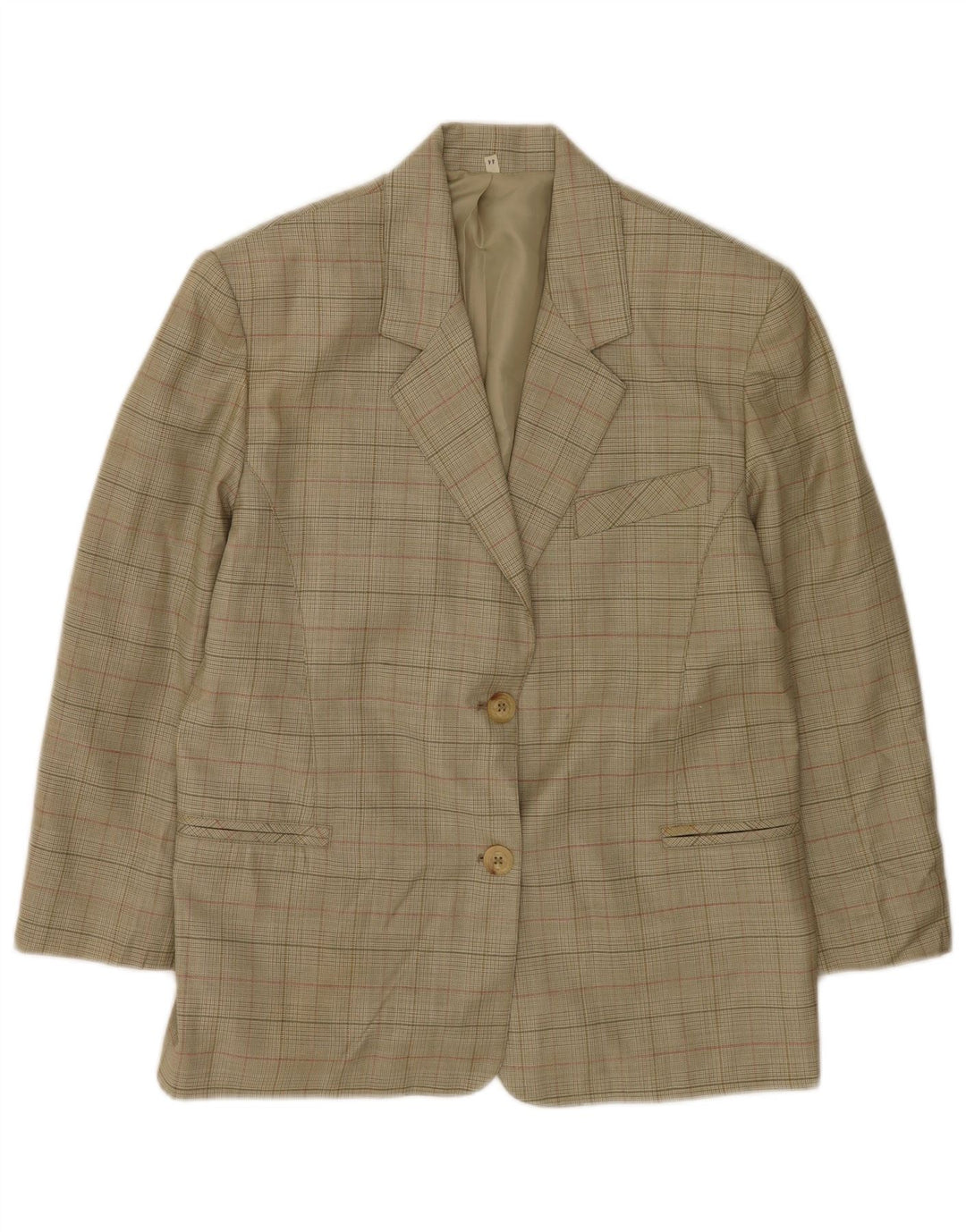 Vintage damska marynarka zapinana na 2 guziki IT 44, średnia khaki, kratka z dziewiczej wełny