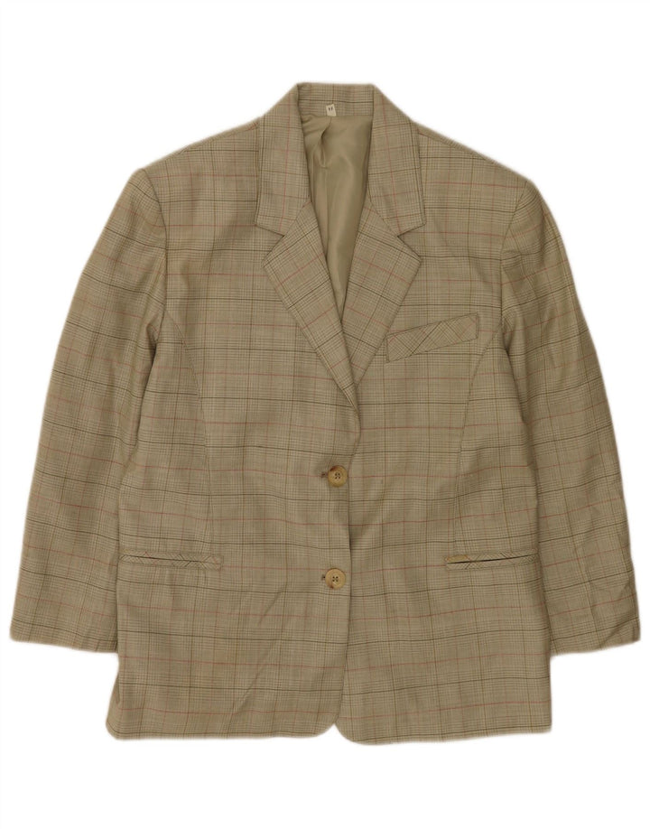 Vintage damska marynarka zapinana na 2 guziki IT 44, średnia khaki, kratka z dziewiczej wełny