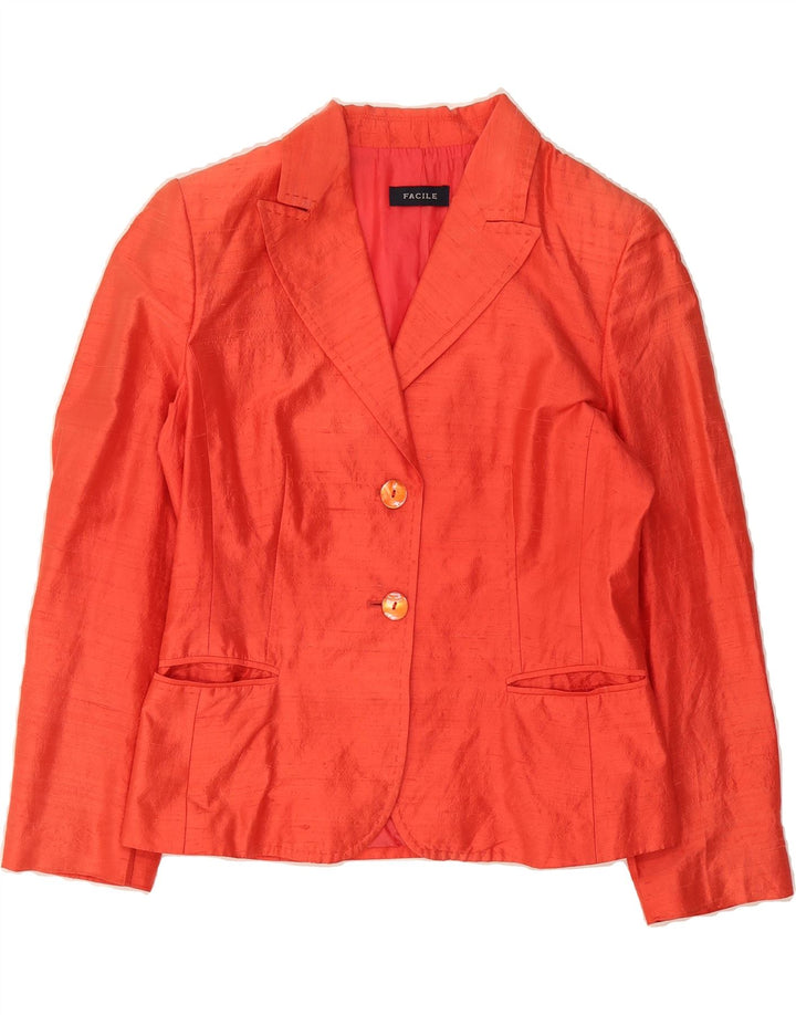 VINTAGE Womens 2 Button Blazer Jacket IT 46 Large Red Silk Vintage Vintage and Second-Hand Vintage from Messina Hembry 