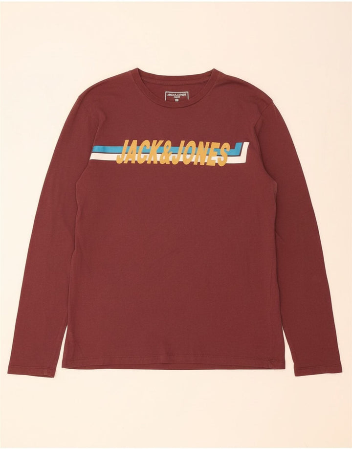 JACK & JONES Mens Graphic Top Long Sleeve Medium Maroon Cotton