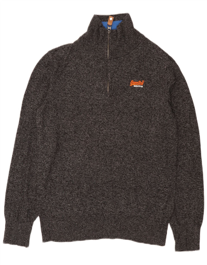 Męski sweter z zamkiem błyskawicznym Superdry, duży, szary, bawełniany w cętki