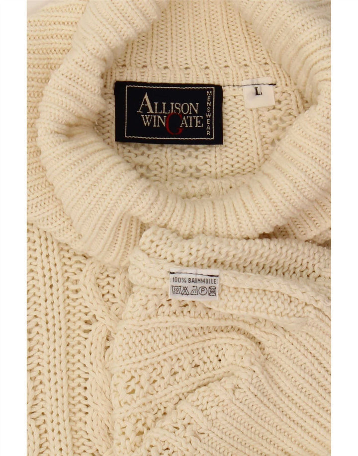 Sweter męski Allison Wingate z golfem, rozmiar Large, kolor ecru, bawełna