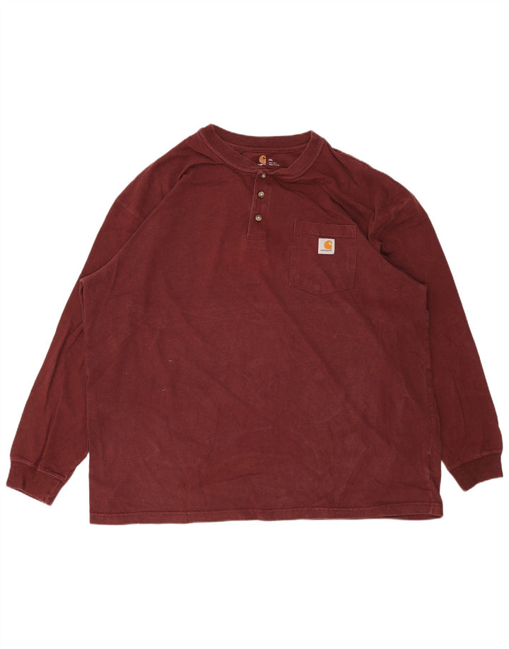 Top męski CARHARTT z długim rękawem 2XL, bordowa, bawełniana