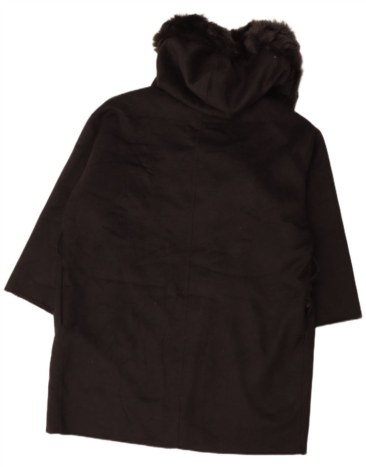 Zara Damski, oversize'owy, otwarty płaszcz z kapturem, UK 18 XL, czarna wełna