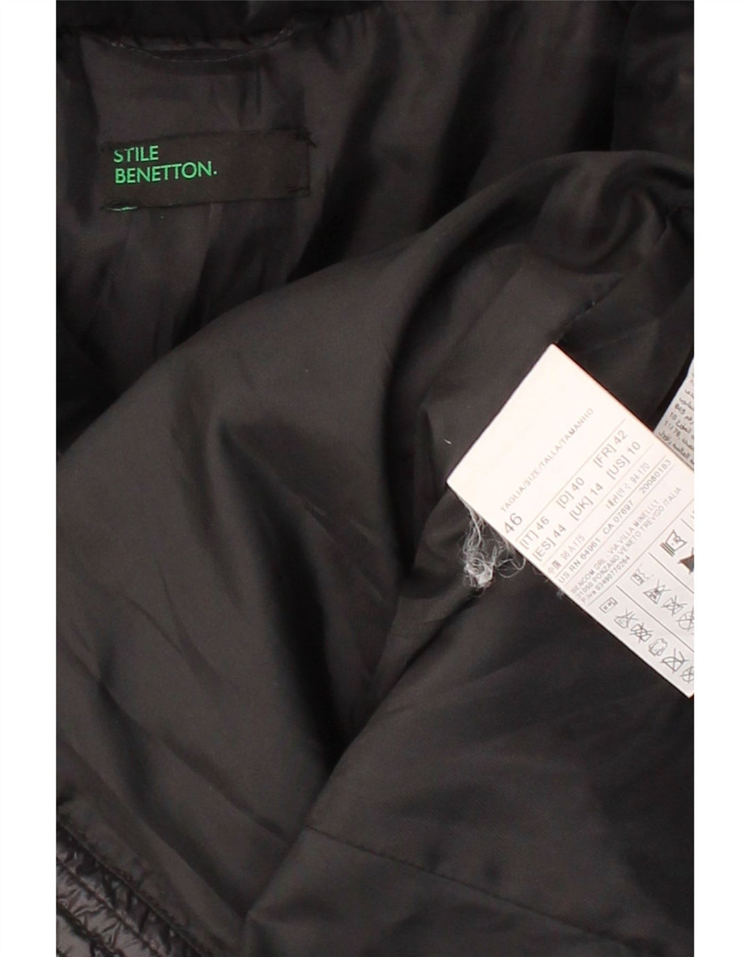 BENETTON Womens Padded Jacket UK 14 Medium  Black Polyamide Vintage Benetton and Second-Hand Benetton from Messina Hembry 