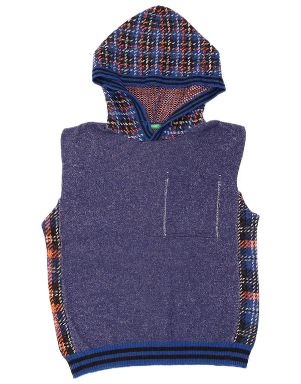 Damski podkoszulek bezrękawnik z kapturem i kamizelką Benetton UK 18 XL w niebieską kratkę