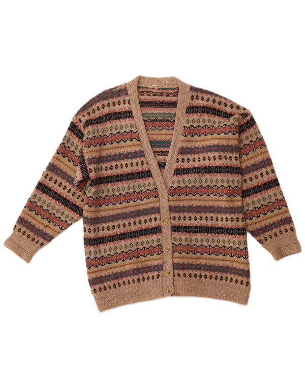 Sweter damski VINTAGE UK 14, duży, brązowy, wełna Fair Isle