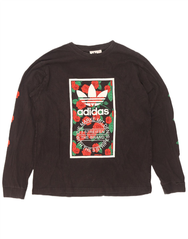 Adidas Męski graficzny top z długim rękawem, duży, czarny, bawełniany