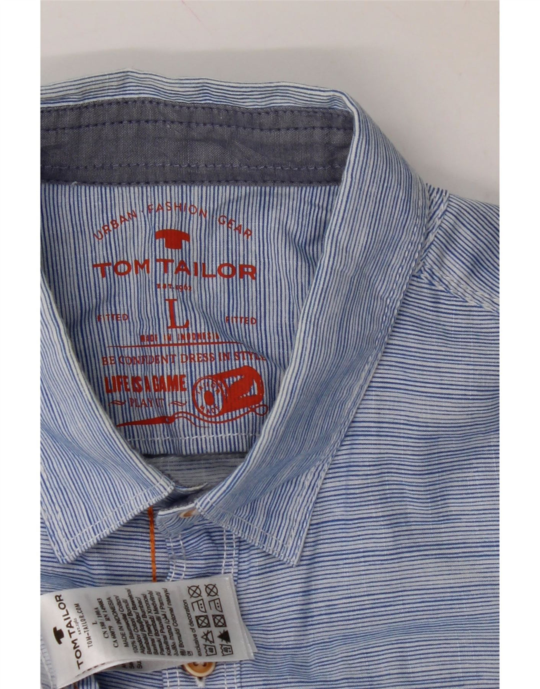 TOM TAILOR Mens Short Sleeve Shirt Large Blue Striped Cotton Vintage Tom Tailor and Second-Hand Tom Tailor from Messina Hembry 