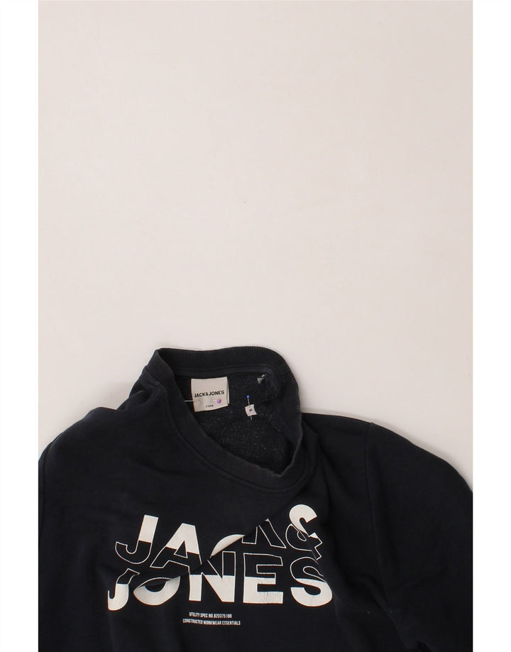 JACK & JONES Mens Graphic Sweatshirt Jumper Small Navy Blue Vintage Jack & Jones and Second-Hand Jack & Jones from Messina Hembry 