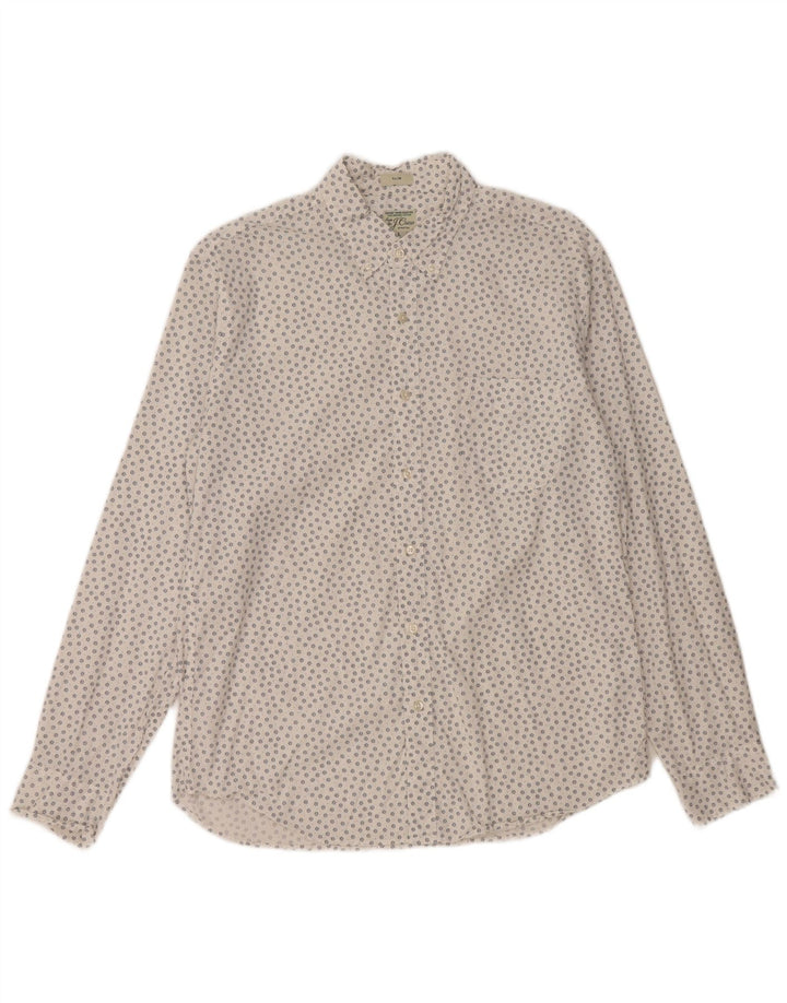 J. CREW Męska dopasowana koszula, duża, biała, bawełniana w kwiaty