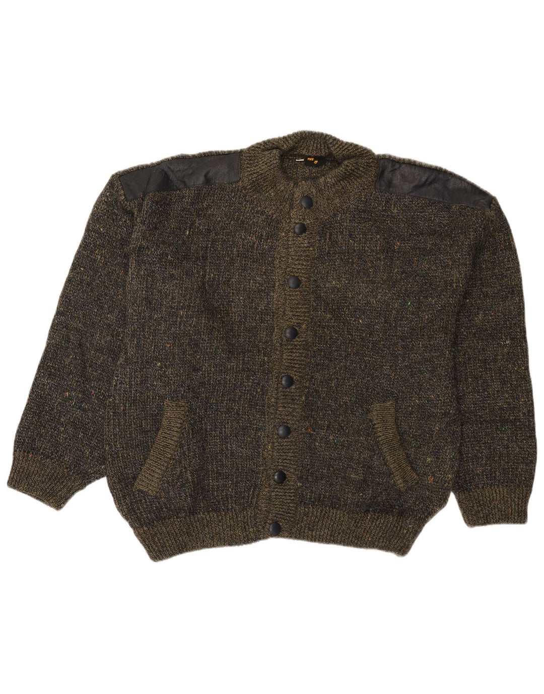 Męski sweter rozpinany o luźnym kroju VINTAGE IT 50, średni khaki, nakrapiany