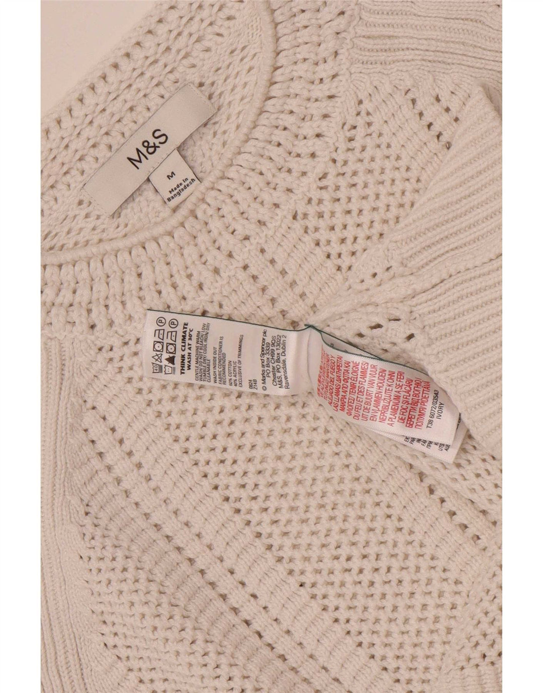 Marks & Spencer Damski sweter z okrągłym dekoltem, UK 14, średni złamanej bieli