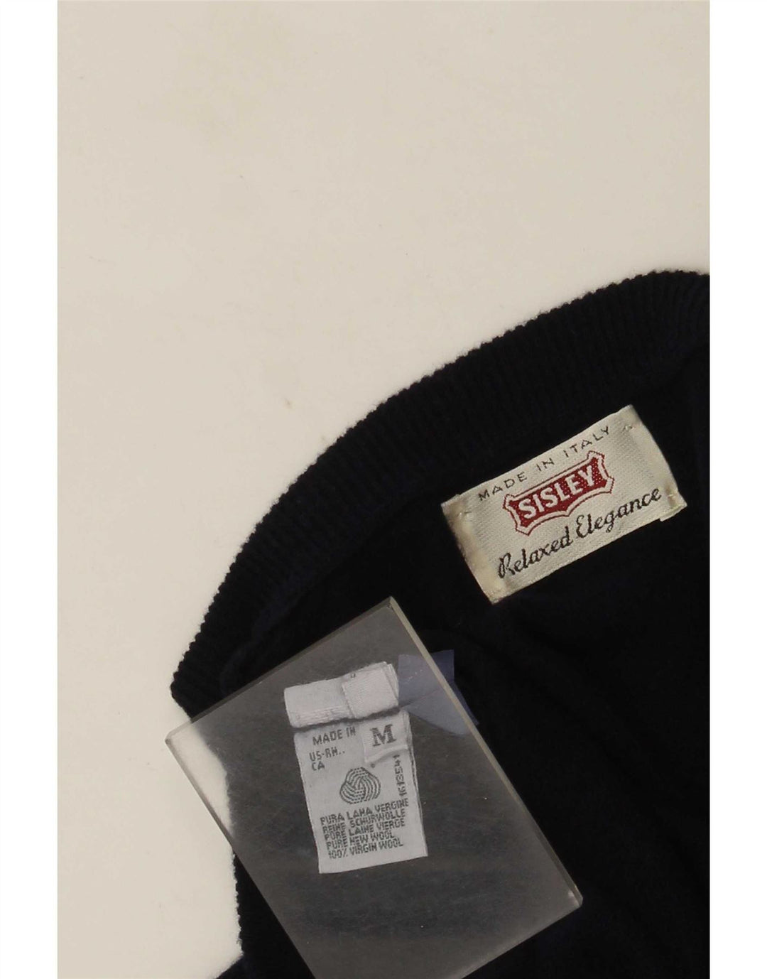Męski sweter Sisley z dekoltem w kształcie litery V, średni granatowy, dziewicza wełna