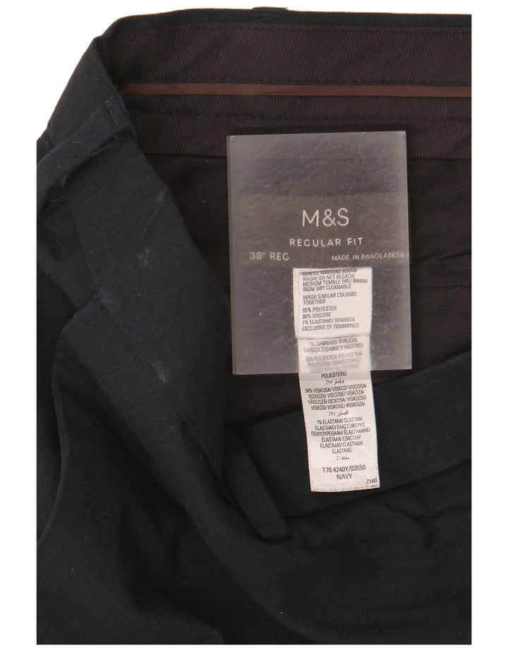 Męskie spodnie garniturowe Marks & Spencer o regularnym kroju W38 L31 Granatowy poliester