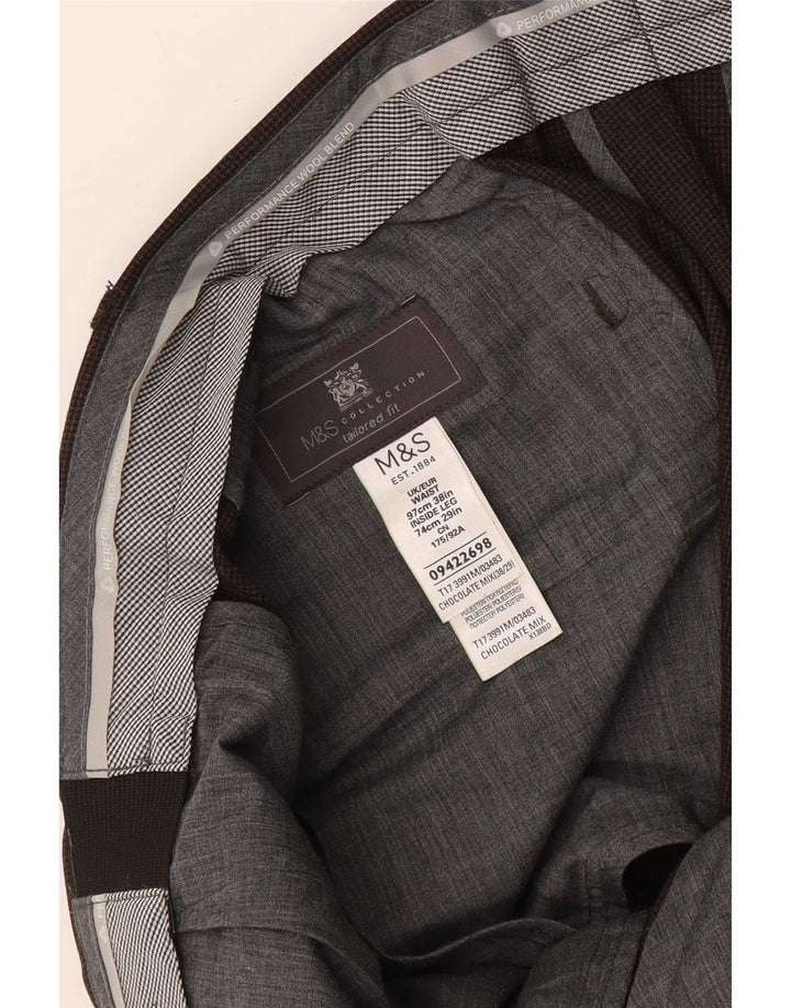 Marks & Spencer Męskie spodnie garniturowe o dopasowanym kroju W38 L29 Brązowe