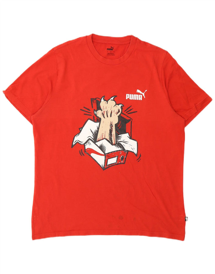 Męski T-shirt z grafiką Puma, duży, czerwony, bawełniany