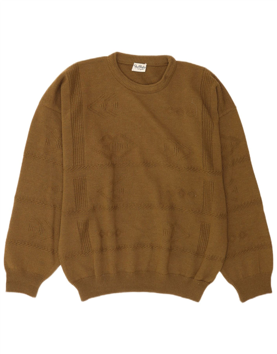 Vintage męski sweter z okrągłym dekoltem XL, wełna khaki