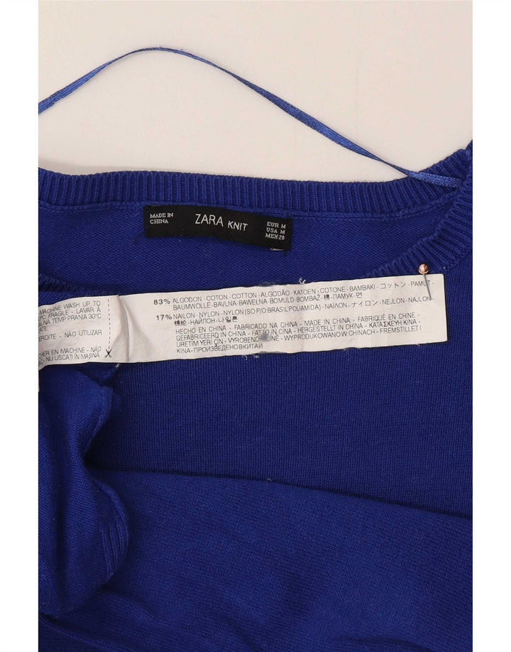 Damski sweter oversize z dekoltem w łódkę Zara UK 14, średni niebieski, bawełniany