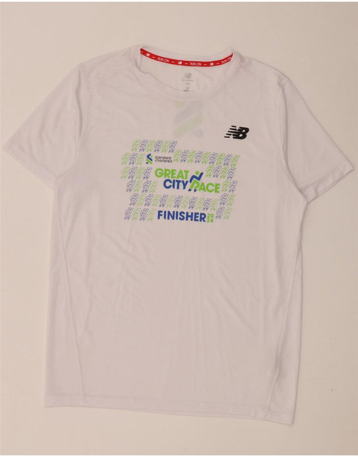 Męski T-shirt z grafiką New Balance, średni biały poliester