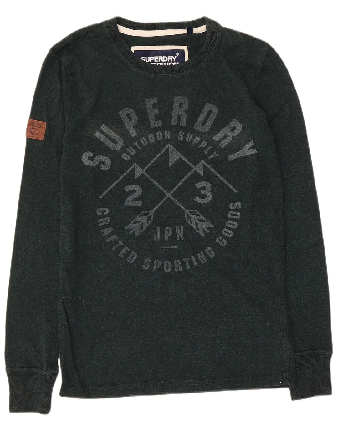 Męski top Superdry z grafiką, długim rękawem, mały, zielony, bawełniany
