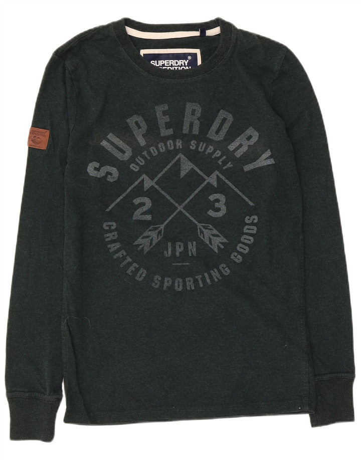 Męski top Superdry z grafiką, długim rękawem, mały, zielony, bawełniany