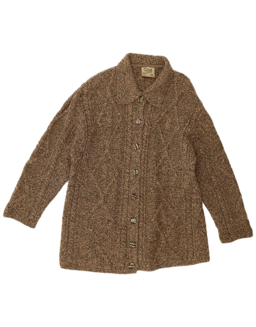 CARRAIG DONN Womens Cardigan Sweater UK 14 Medium Khaki Flecked Wool