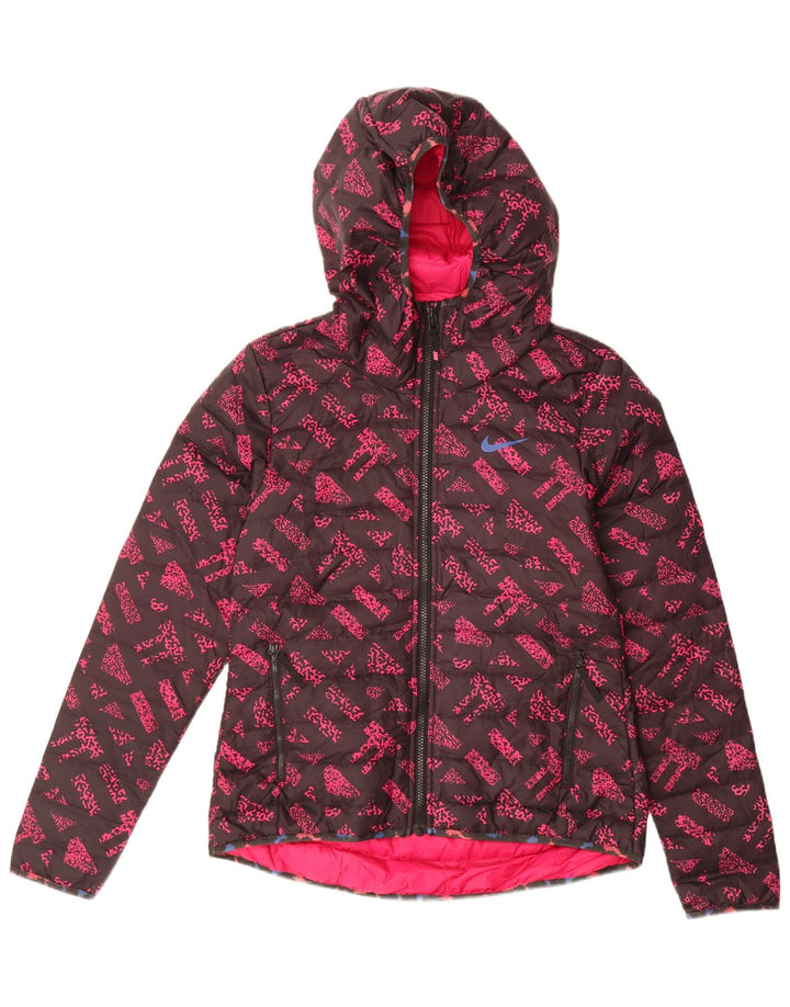 Damska kurtka z kapturem i wyściełaną grafiką Nike UK 10, mała, różowa, geometryczna