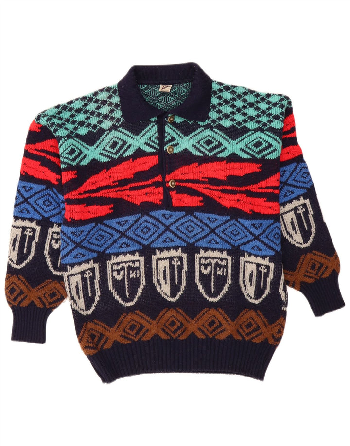 Męski sweter z golfem w stylu vintage IT 50 Średni wielobarwny geometryczny