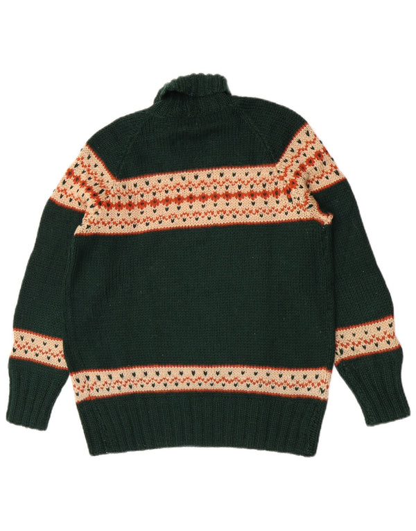 Sweter damski w stylu vintage z wywijanym dekoltem UK 14 Średni zielony Fair Isle