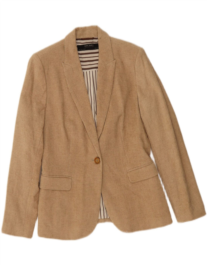 ZARA Womens Corduroy 1 Button Blazer Jacket UK 14 Large Beige Polyester Vintage Zara and Second-Hand Zara from Messina Hembry 