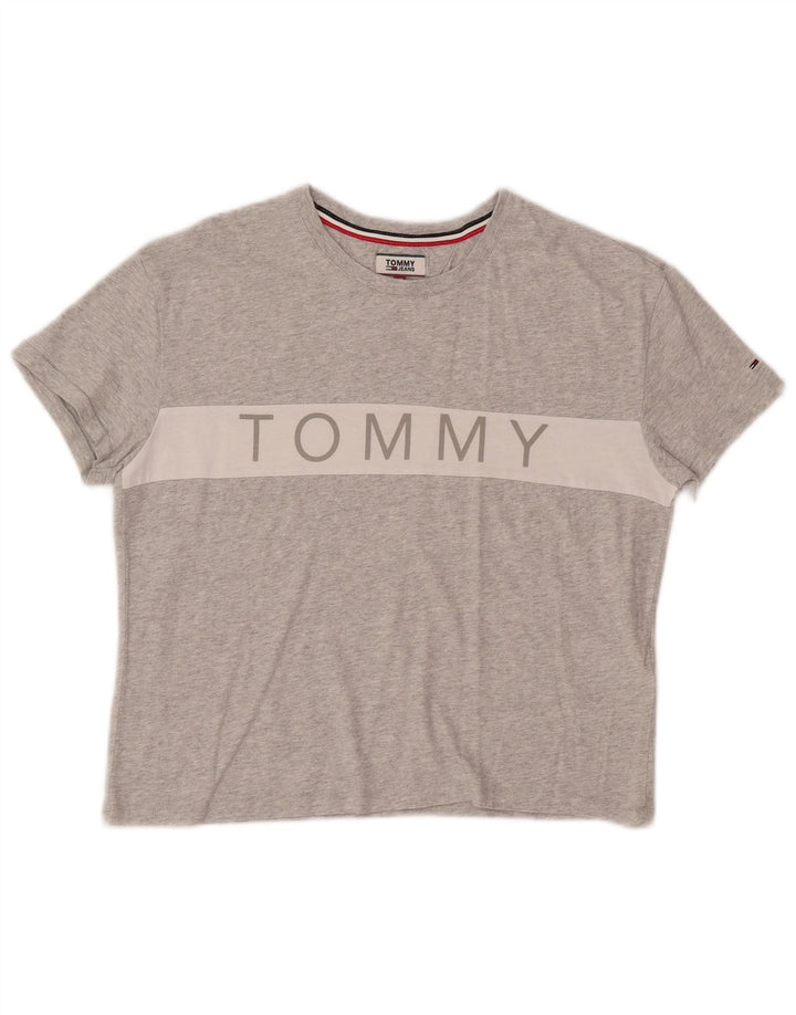 Damska koszulka oversize Tommy Hilfiger z grafiką Top UK 6 XS, szara, nakrapiana