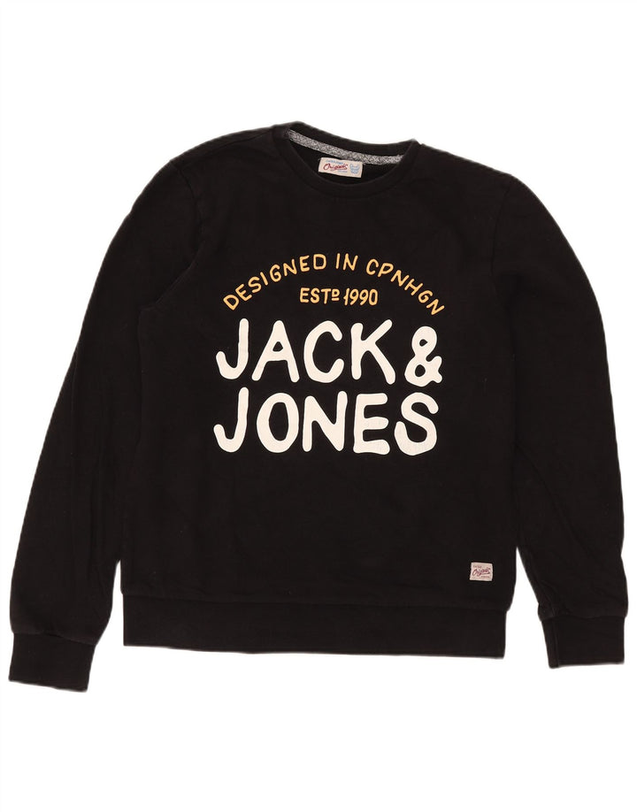 Męski sweter z grafiką Jack & Jones, średniej wielkości, czarny, bawełniany
