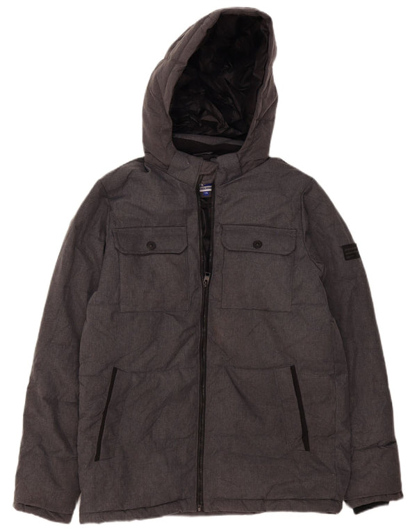 Wyściełana kurtka chłopięca Jack & Jones z kapturem, 15-16 lat, szara, nakrapiana