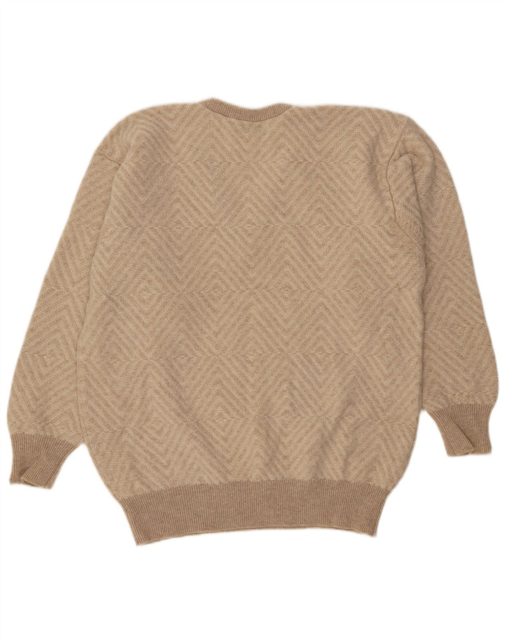 Lyle & Scott Męski sweter z dekoltem w kształcie litery V, XL, beżowa, geometryczna wełna