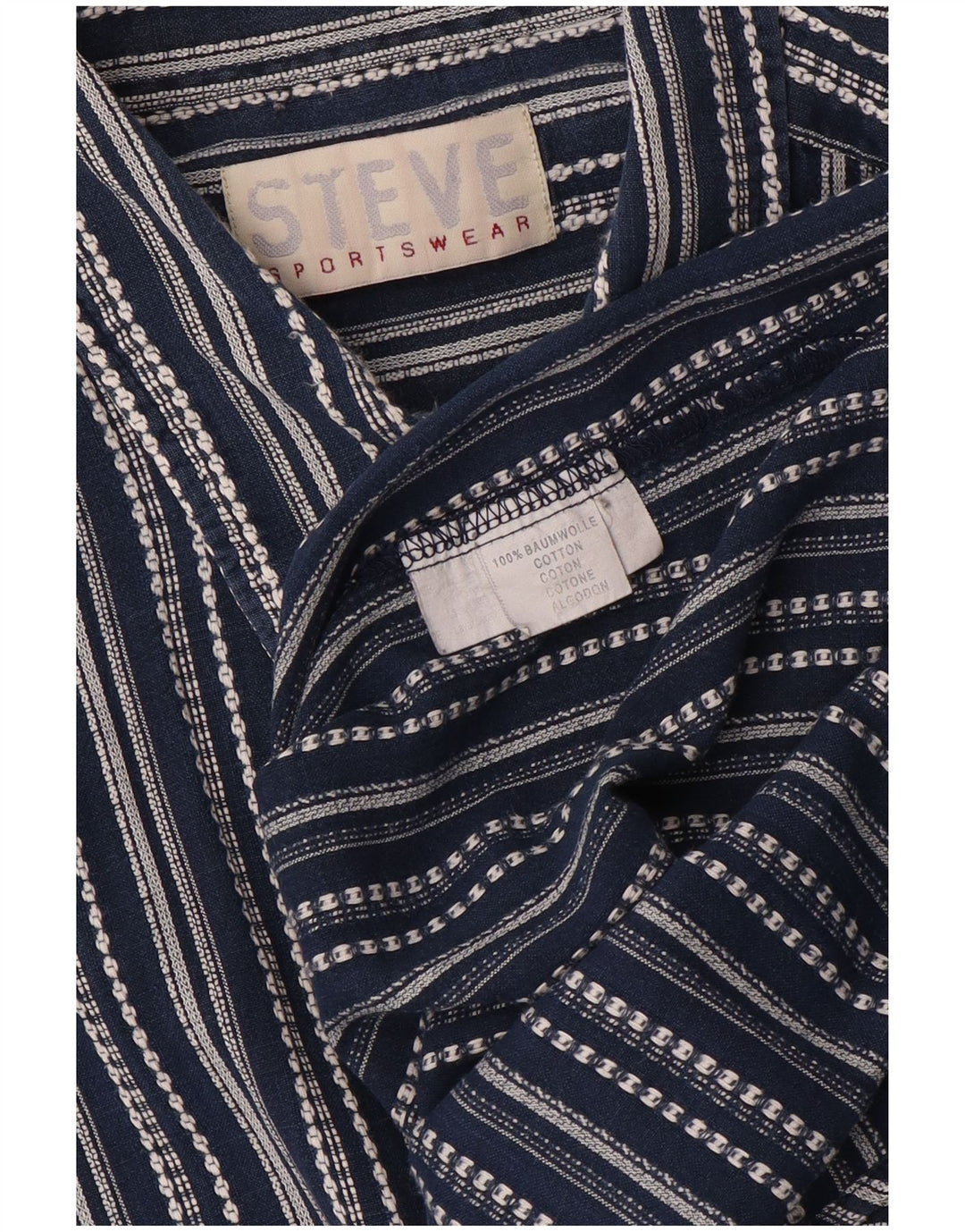 VINTAGE Męska koszula Steve z krótkim rękawem XL, bawełniana w granatowe paski