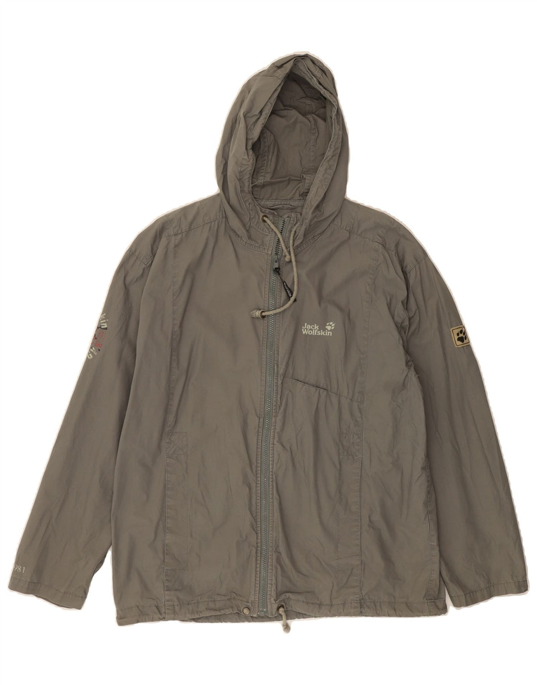 JACK WOLFSKIN Mens Hooded Bomber Jacket UK 36/38 Medium Grey Cotton Vintage Jack Wolfskin and Second-Hand Jack Wolfskin from Messina Hembry 