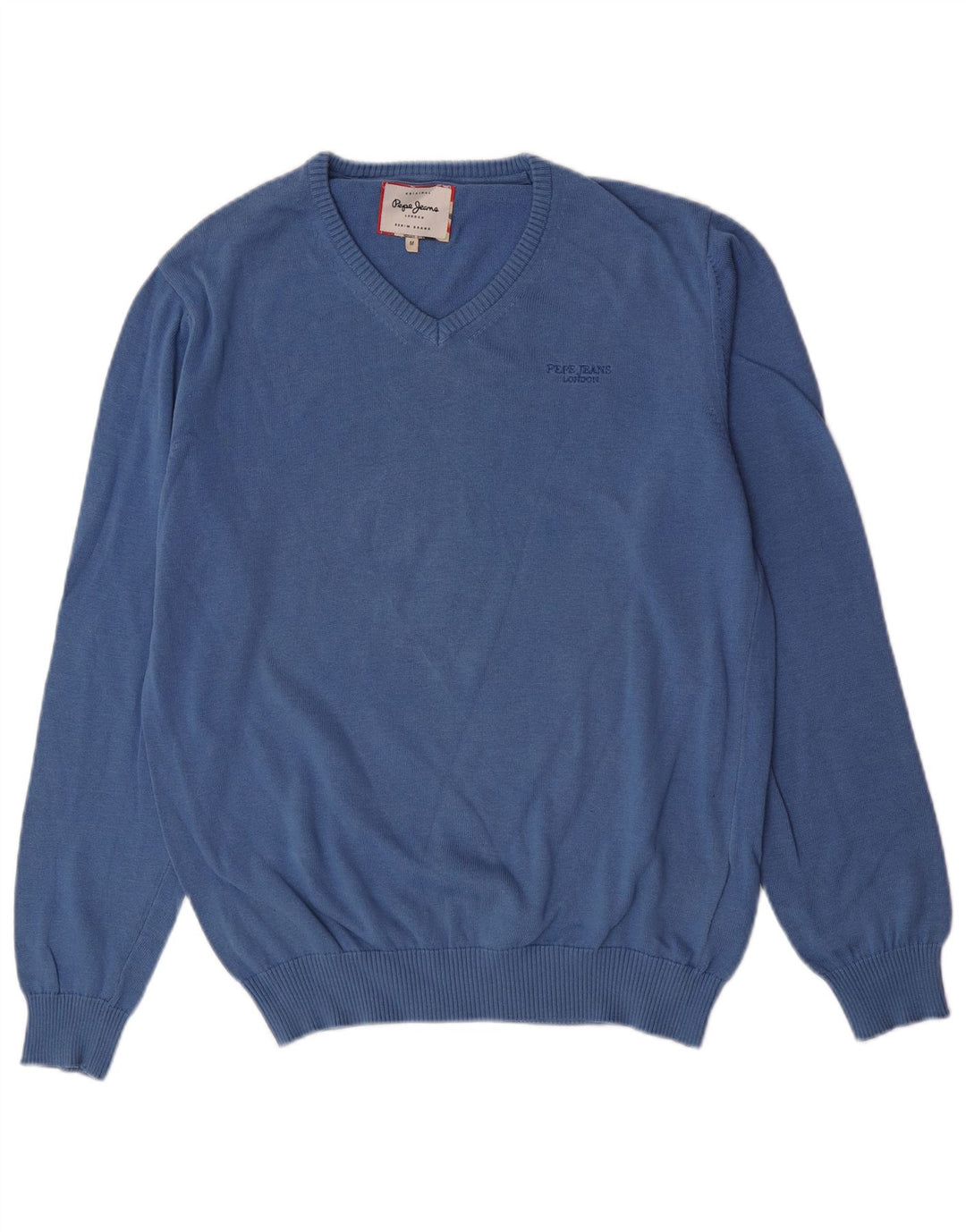 Męski sweter z dekoltem w kształcie litery V, PEPE Jeans, średni niebieski, bawełniany