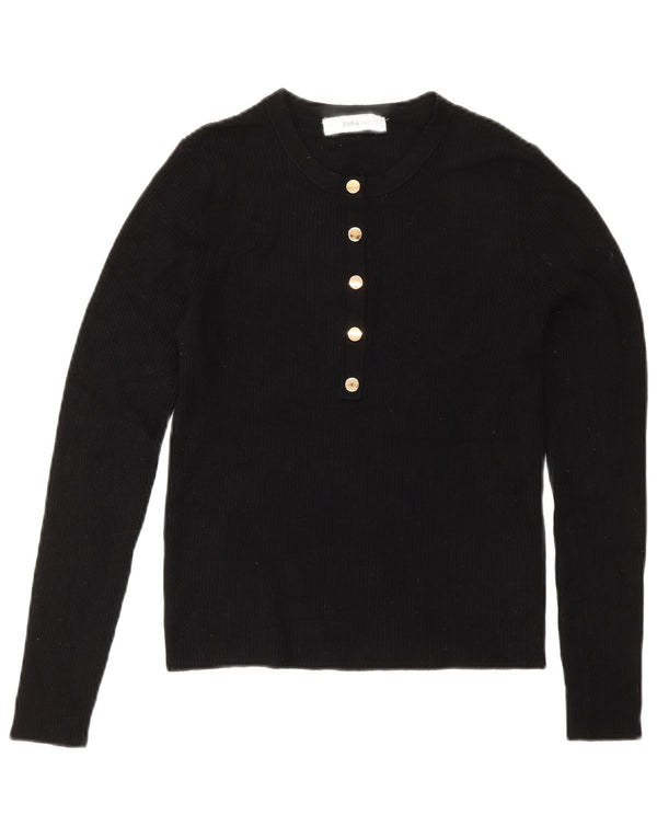 Damski sweter zapinany na guziki ZARA UK 12, średnia czarna wiskoza