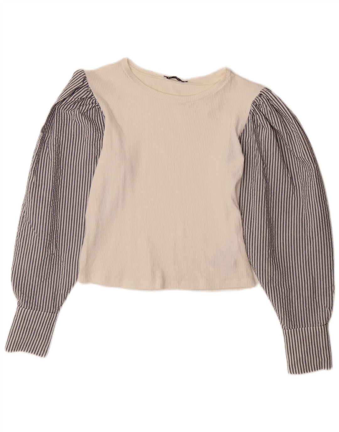 Damska krótka bluzka ZARA z długim rękawem UK 12 w średnie białe prążki