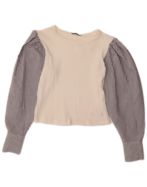 Damska krótka bluzka ZARA z długim rękawem UK 12 w średnie białe prążki