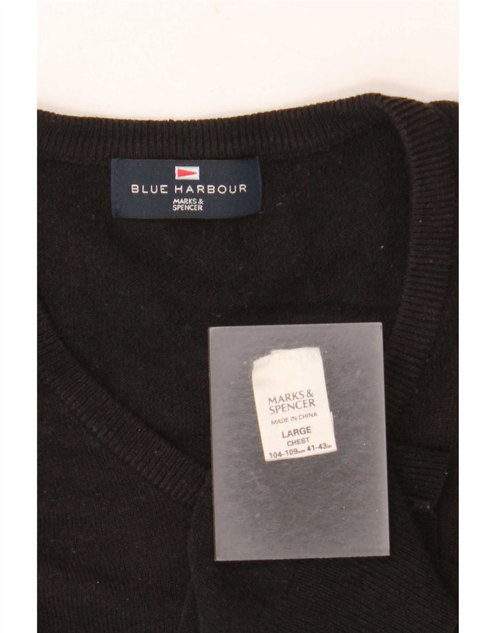 Męski sweter Marks & Spencer Blue Harbor z dekoltem w kształcie litery V, duży, czarny, akrylowy