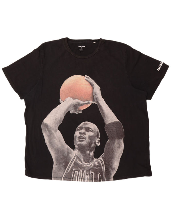 Męski T-shirt z grafiką Jack & Jones Michael Jordan, 3XL, czarna bawełna