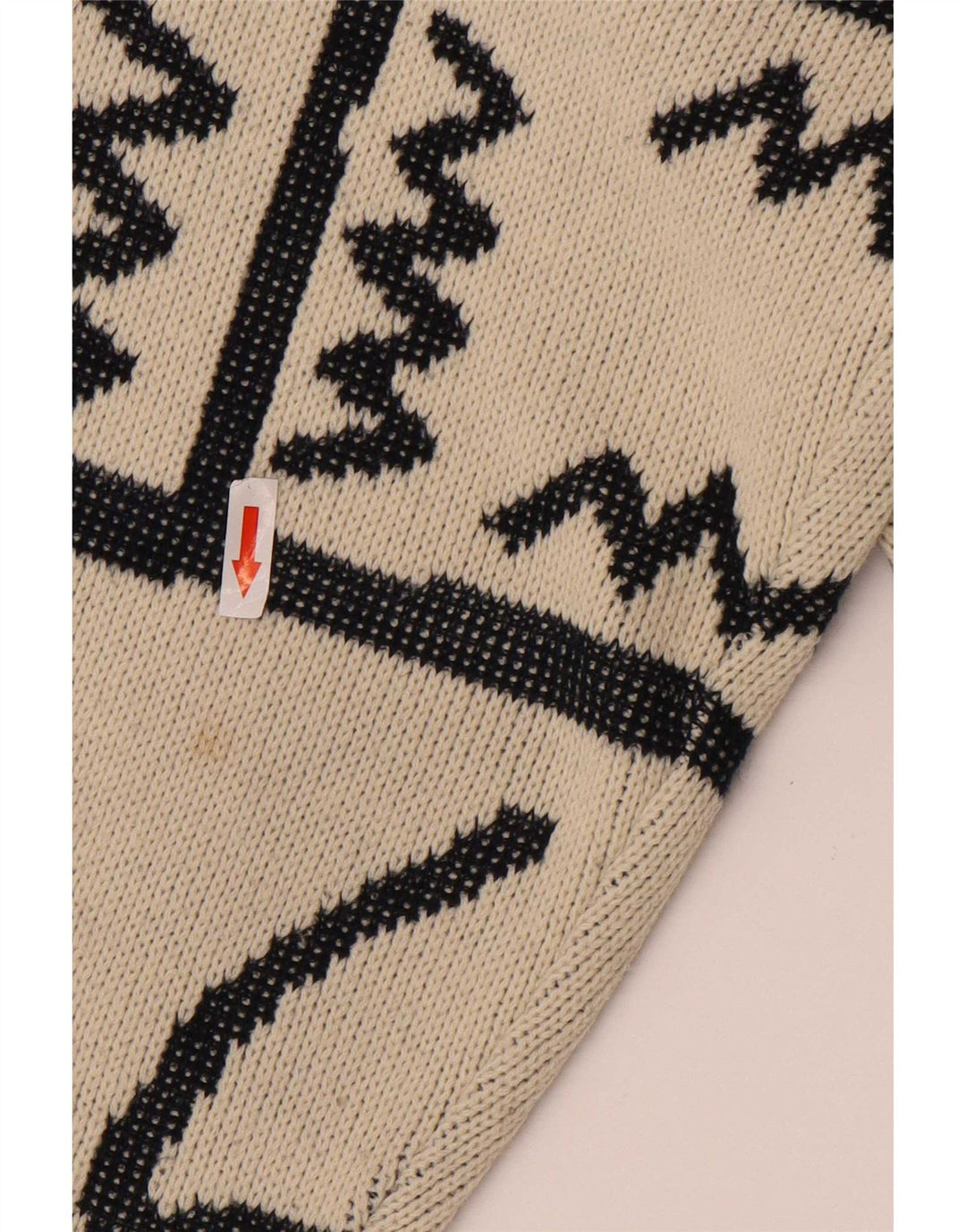 Vintage męski sweter z abstrakcyjnym wzorem i okrągłym dekoltem, duży beżowy