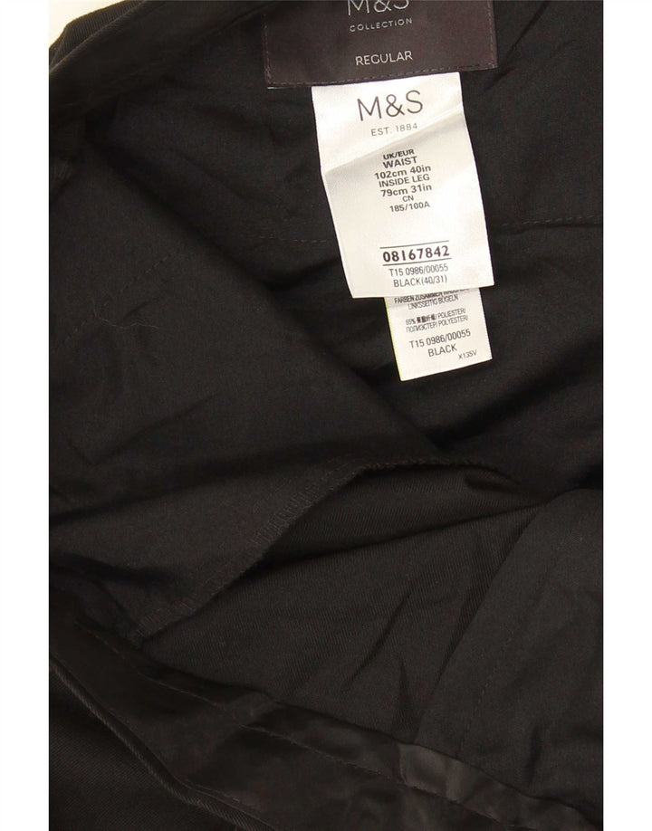 Męskie spodnie garniturowe Marks & Spencer W40 L31, czarny poliester