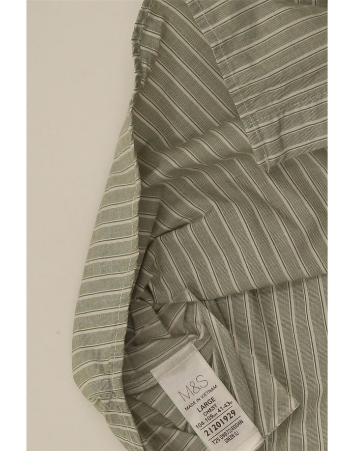 Marks & Spencer Męska koszula w duże, bawełniane paski w kolorze khaki